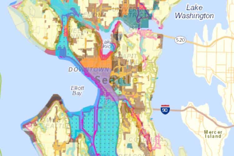An annotated map showing Seattle ’s Environmentally critical areas.