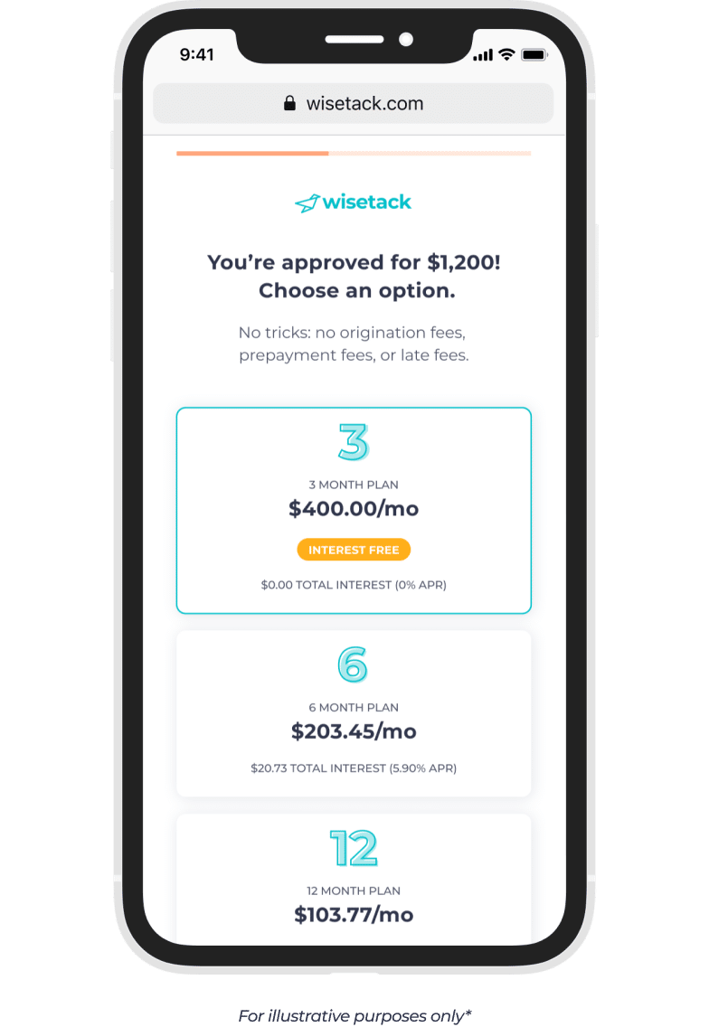 Wisetack product - offer screen